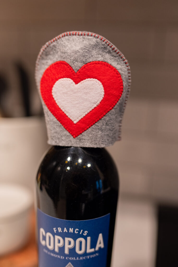 felt bottle cover on wine bottle