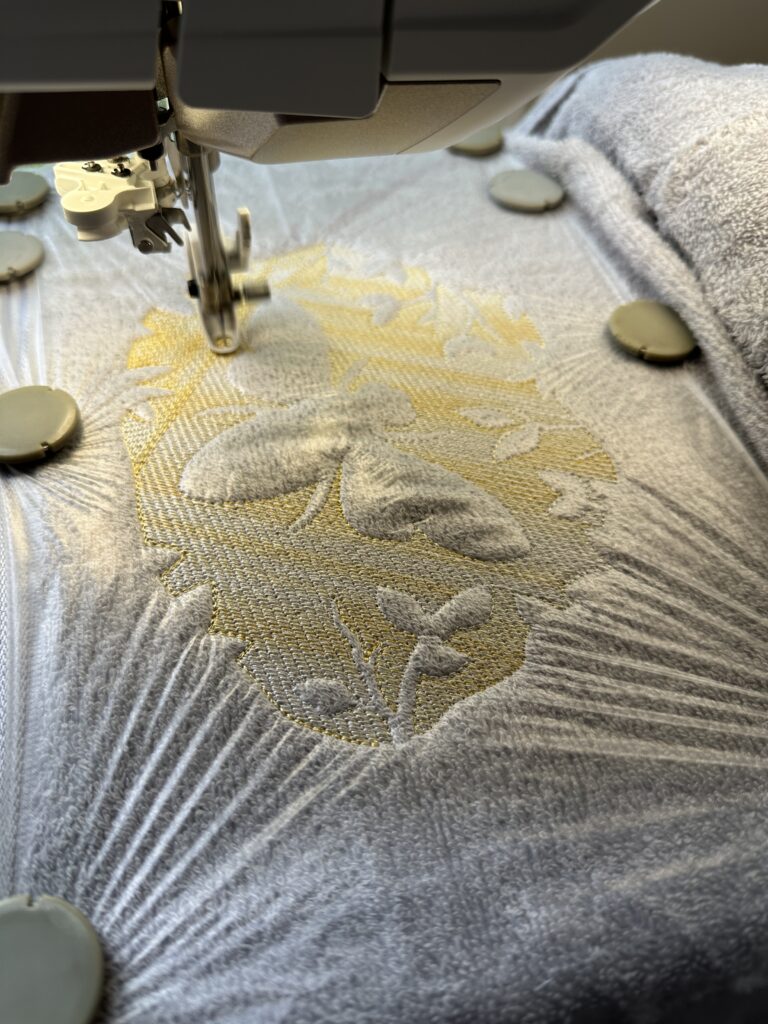 embossed embroidery in progress