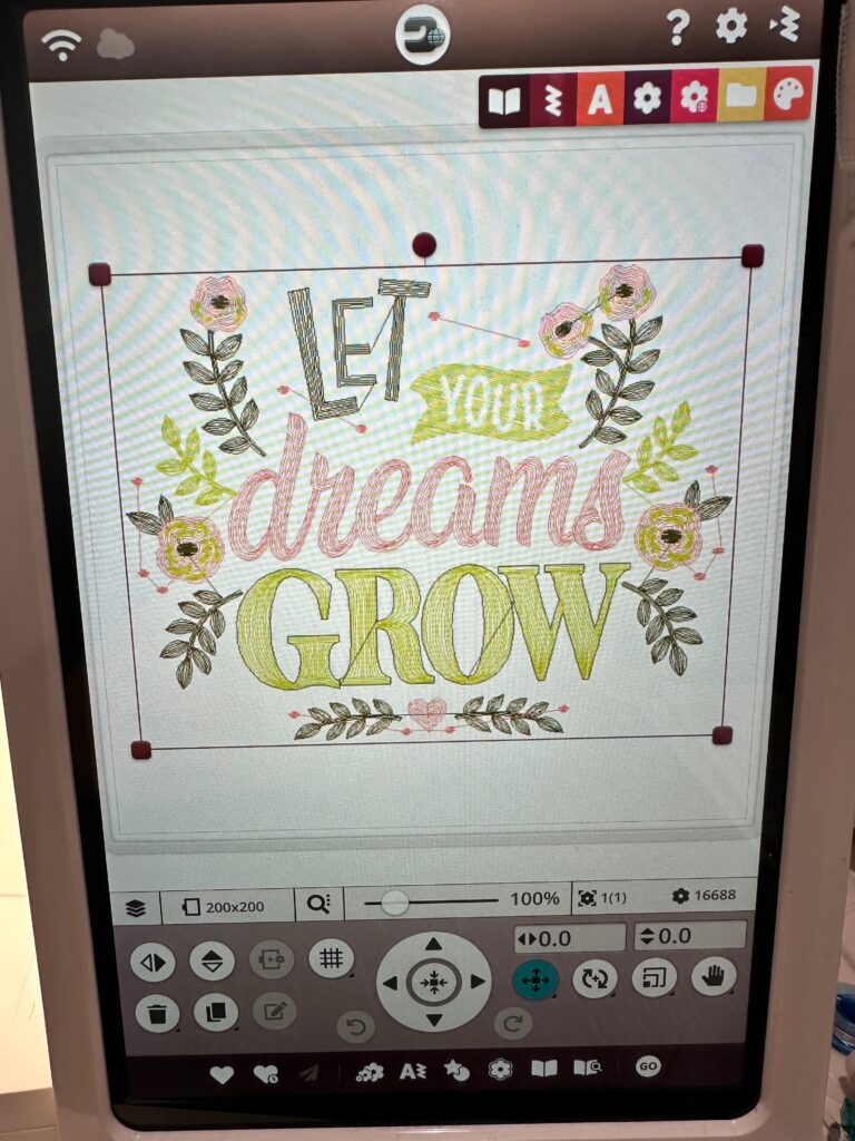 Let Your Dreams Grow Machine Embroidery Design on screen