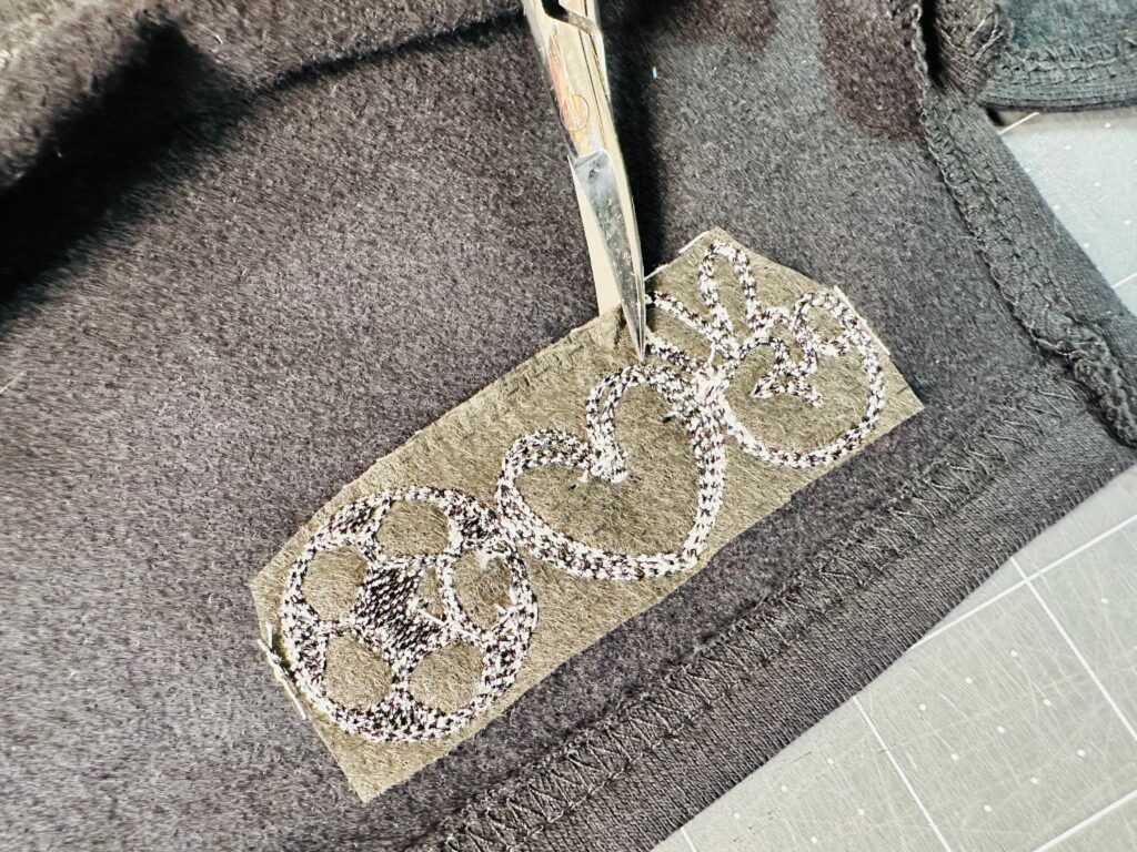 back of embroidery showing black Soft n Sheer