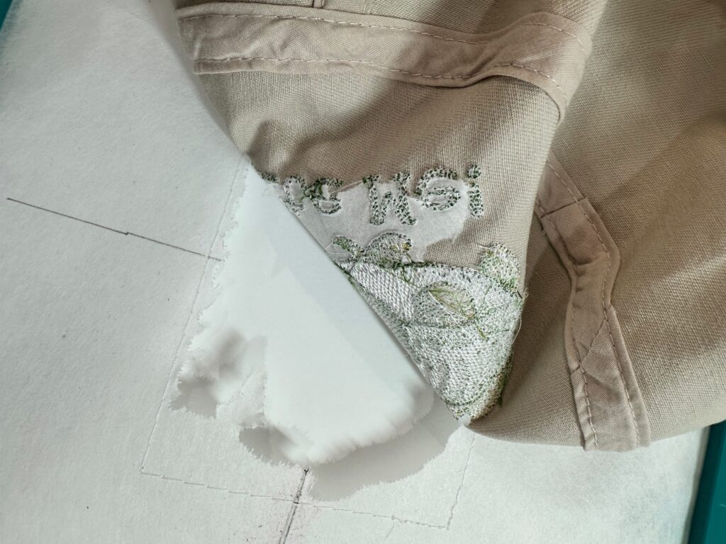 tearing away stabilizer on bucket hat wrong side