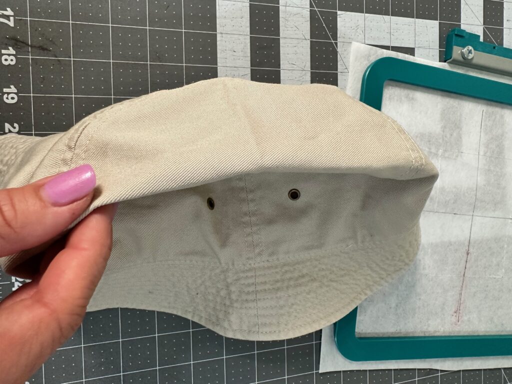 centering design marks on bucket hat top