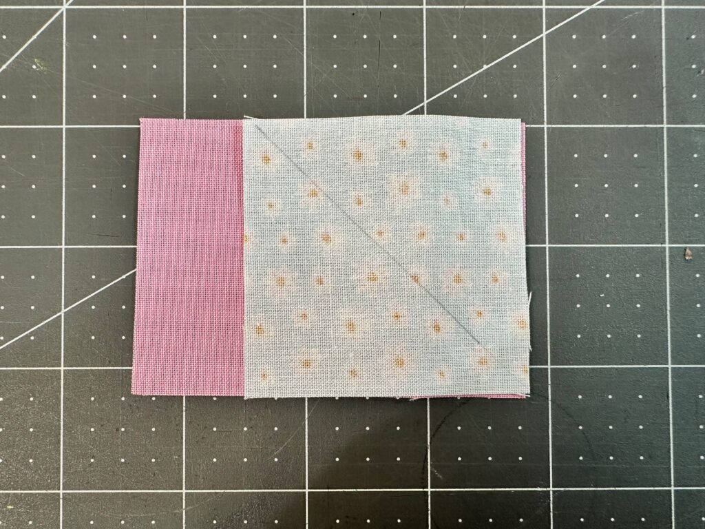 placing fabrics together for Fying Geese block