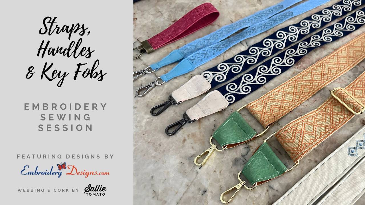 how to embroider webbing, cork, canvas straps, handles and key fobs