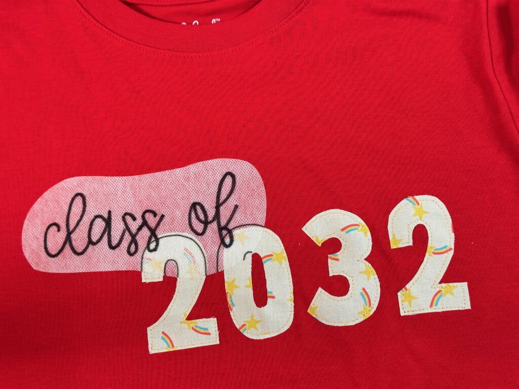 add embroidery transfer sticker to applique on tee shirt