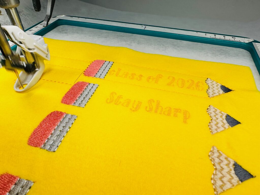 teacher tabs on Felty in the hoop