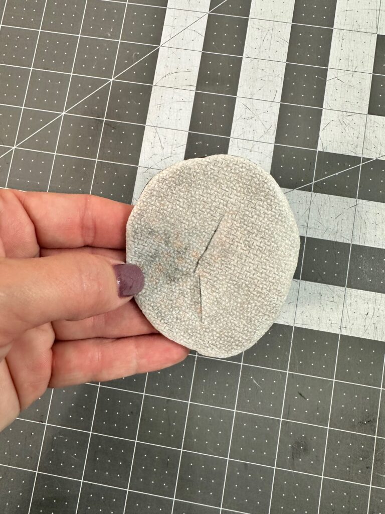 slit right side out showing fusible side of stabilizer