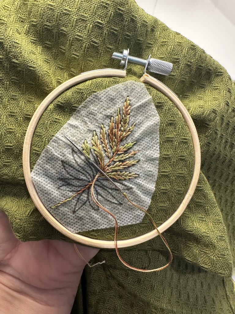embroidery on towel in progress