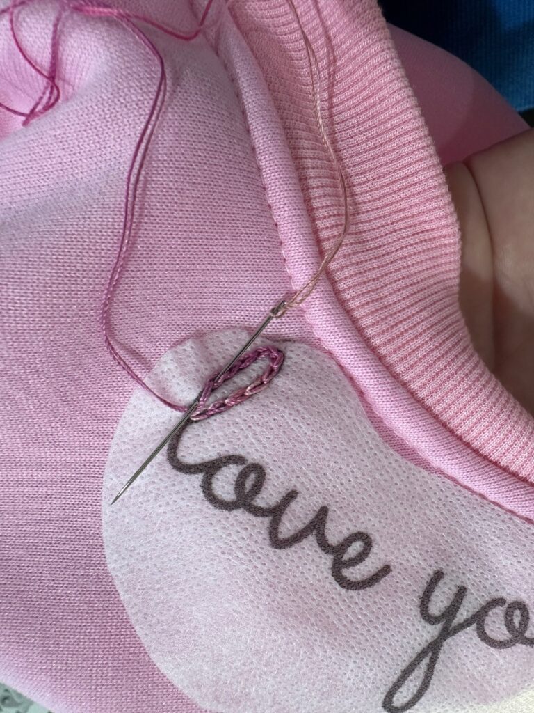 chain stitch on neckline embroidery