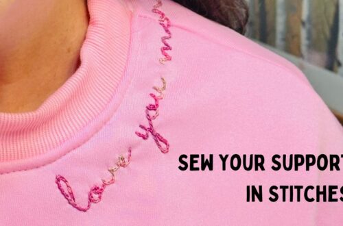 Hand Embroidered Neckline for Breast Cancer Awareness Month