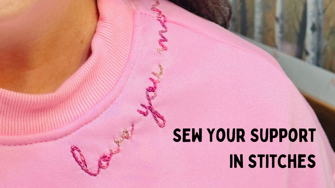 Hand Embroidered Neckline for Breast Cancer Awareness Month