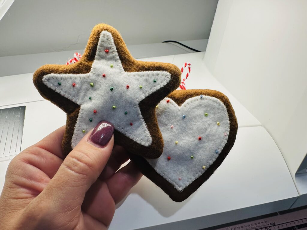 finished star and heart ornament