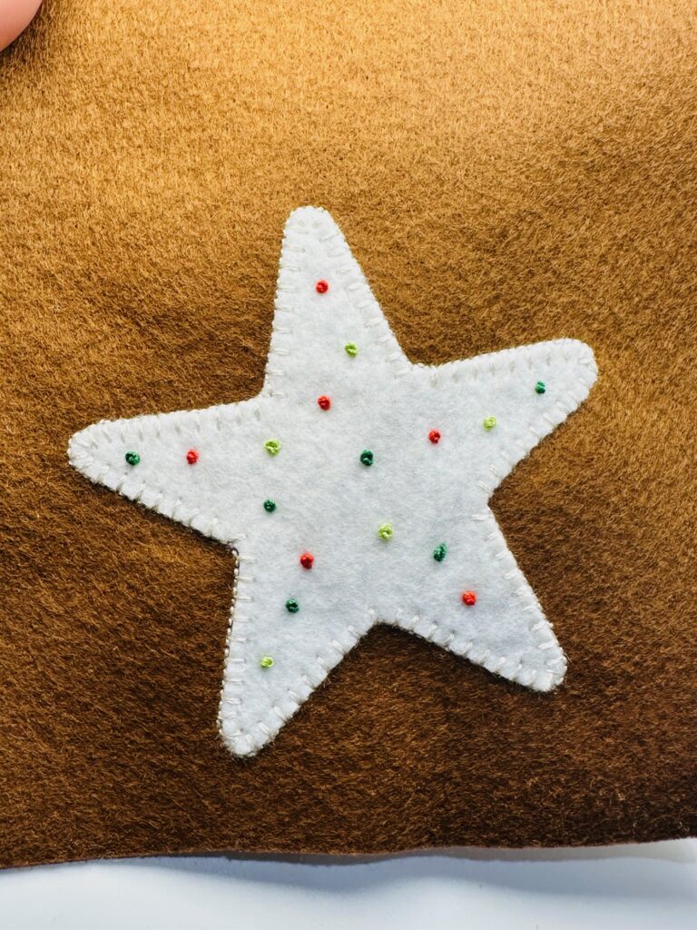 finished star appliqué with French knot sprinkles