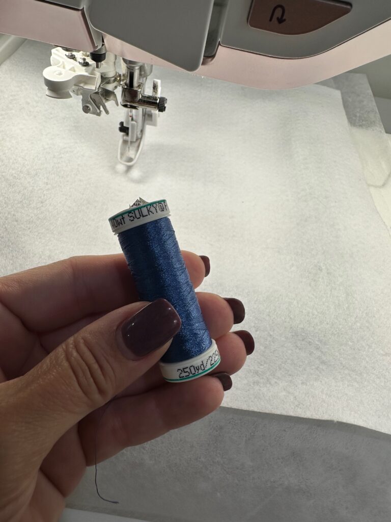 hoop on machine, Sulky Rayon Thread in blue