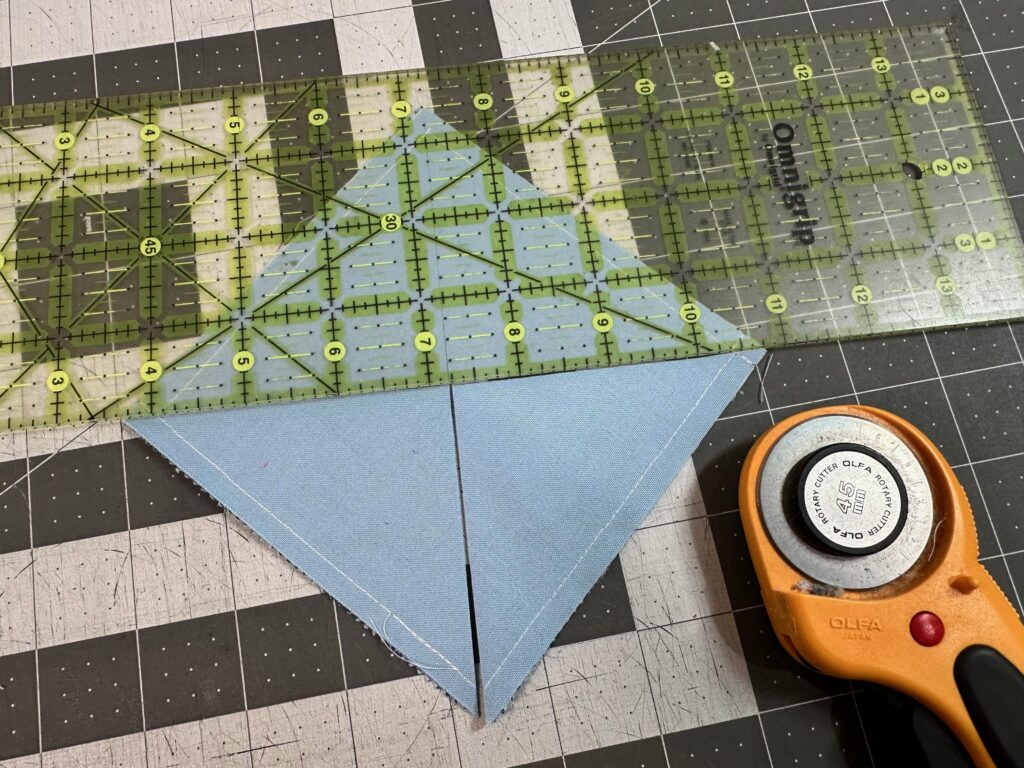 cut opposite line across stitched square