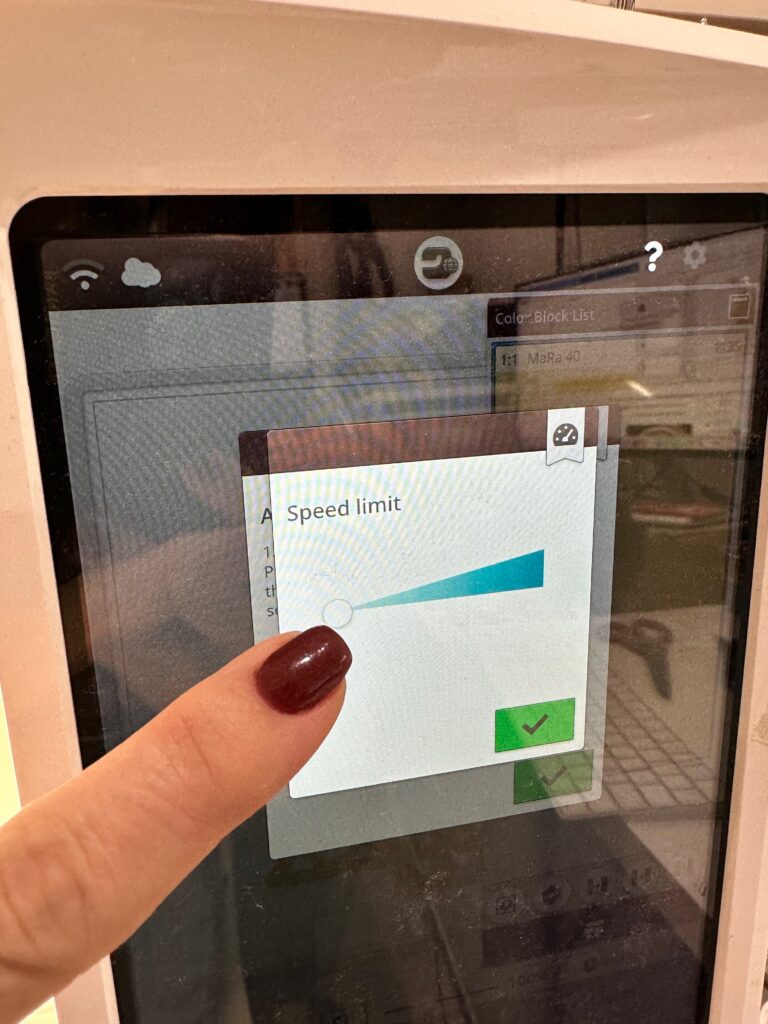 slowing machine speed for FSL metallic ornaments