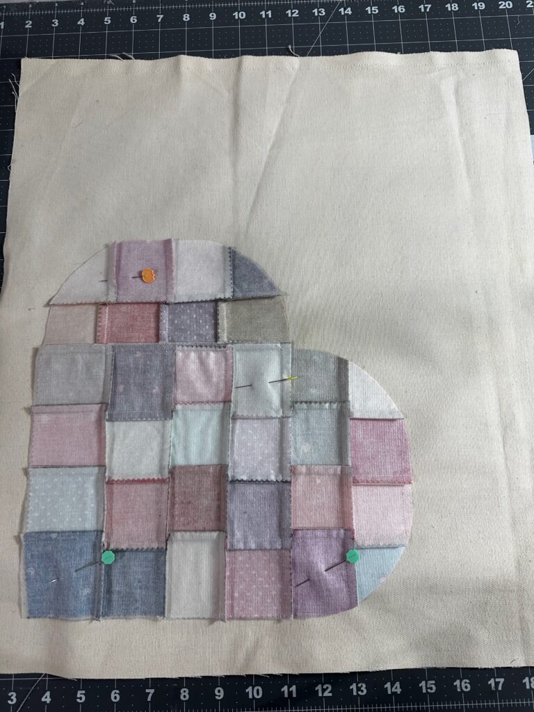 patchwork heart on fabric wrong side