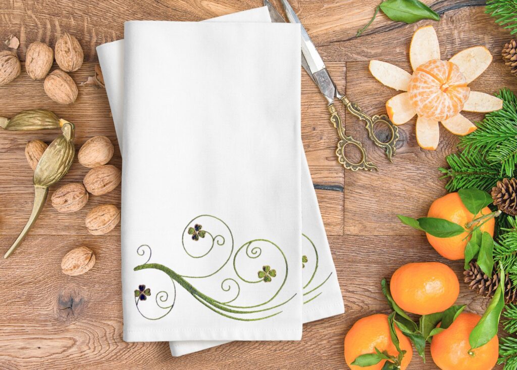 four leaf clover flourish on napkins