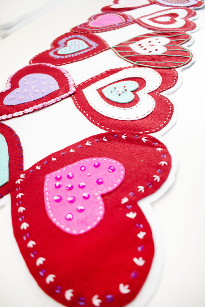 detail of Felty heart table topper