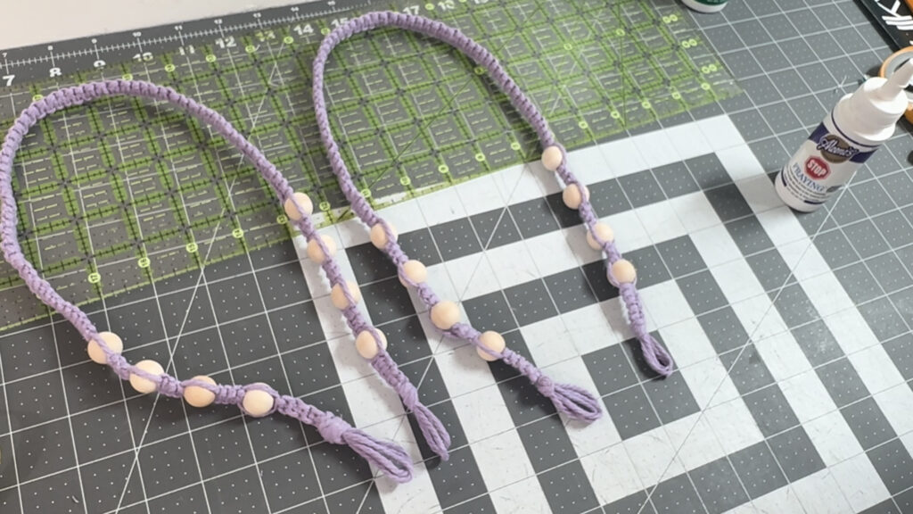 two finished Macrame Handles with beads