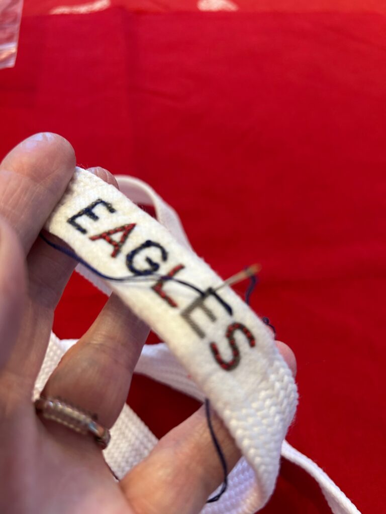 embroidering shoelaces with Sulky 12 wt. Petites Thread