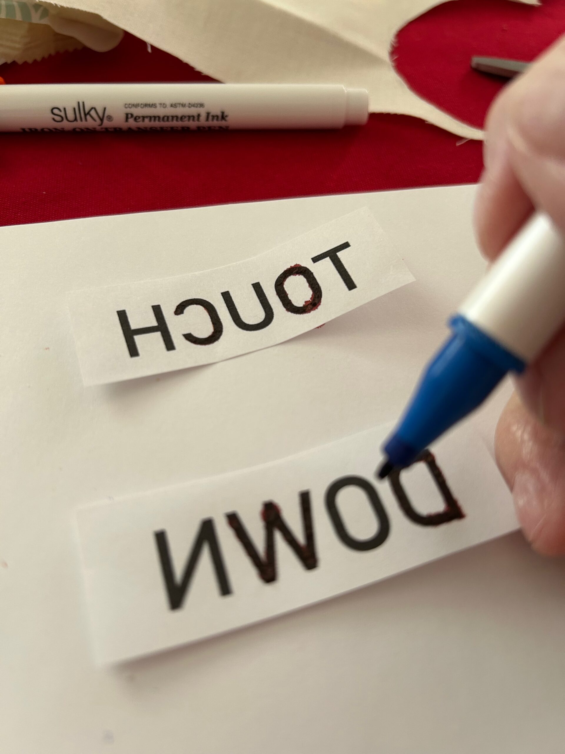 using Sulky Iron-on Transfer Pens for embroidered shoelaces