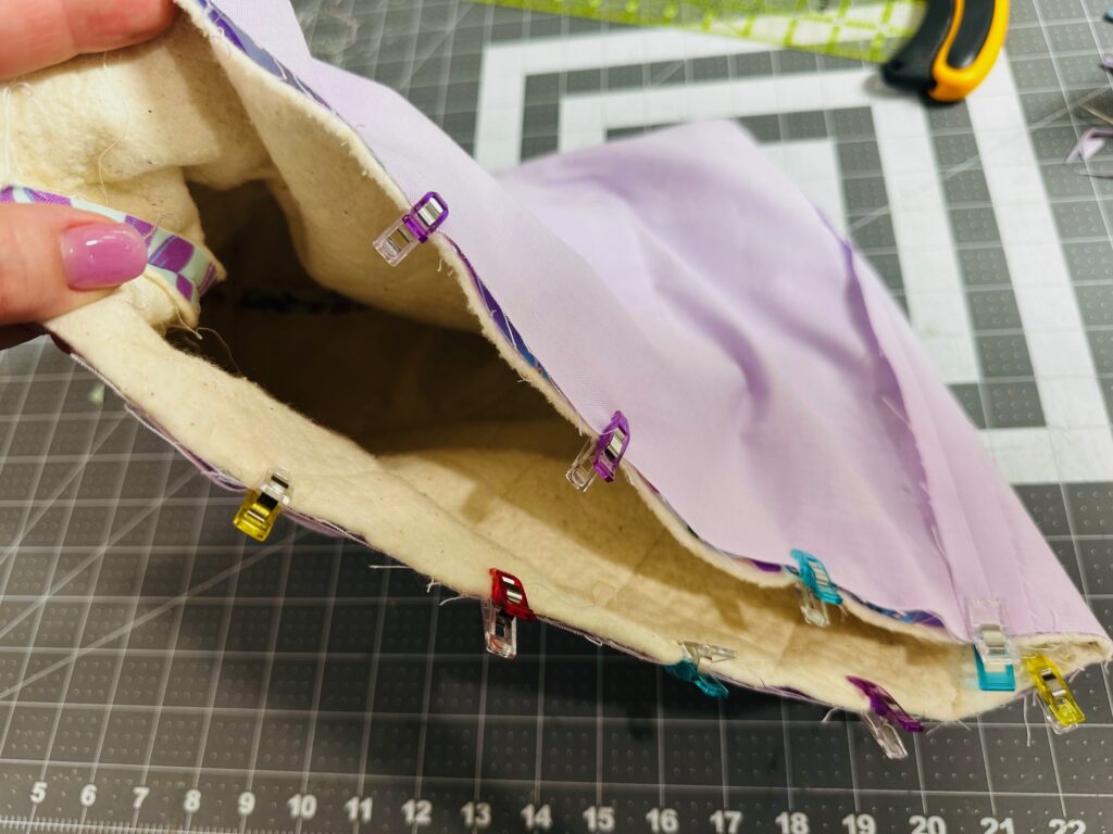 inserting exterior quilted tote into lining tote