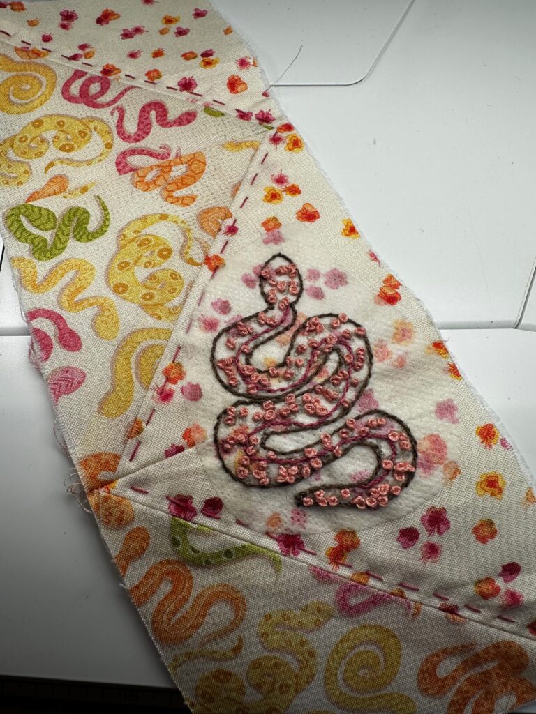 quilty bookmark with finished hand embroidery