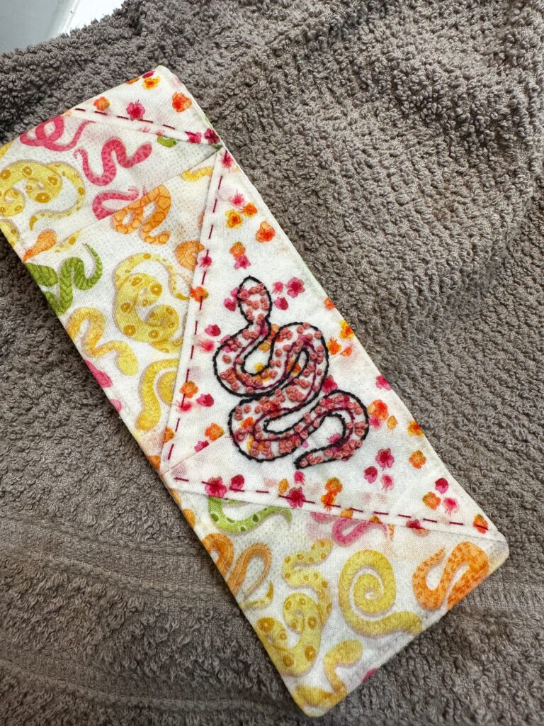 quilty bookmark after rinsing away Stick 'n Stitch Transfer