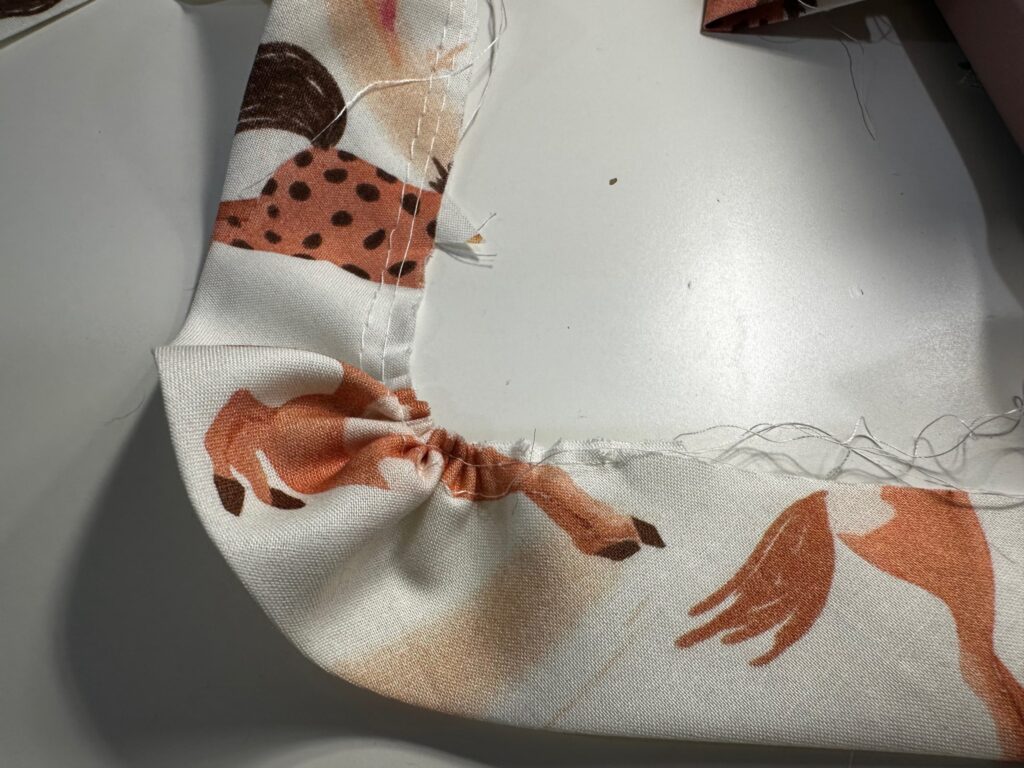 pulling thread to gather ruffle strip