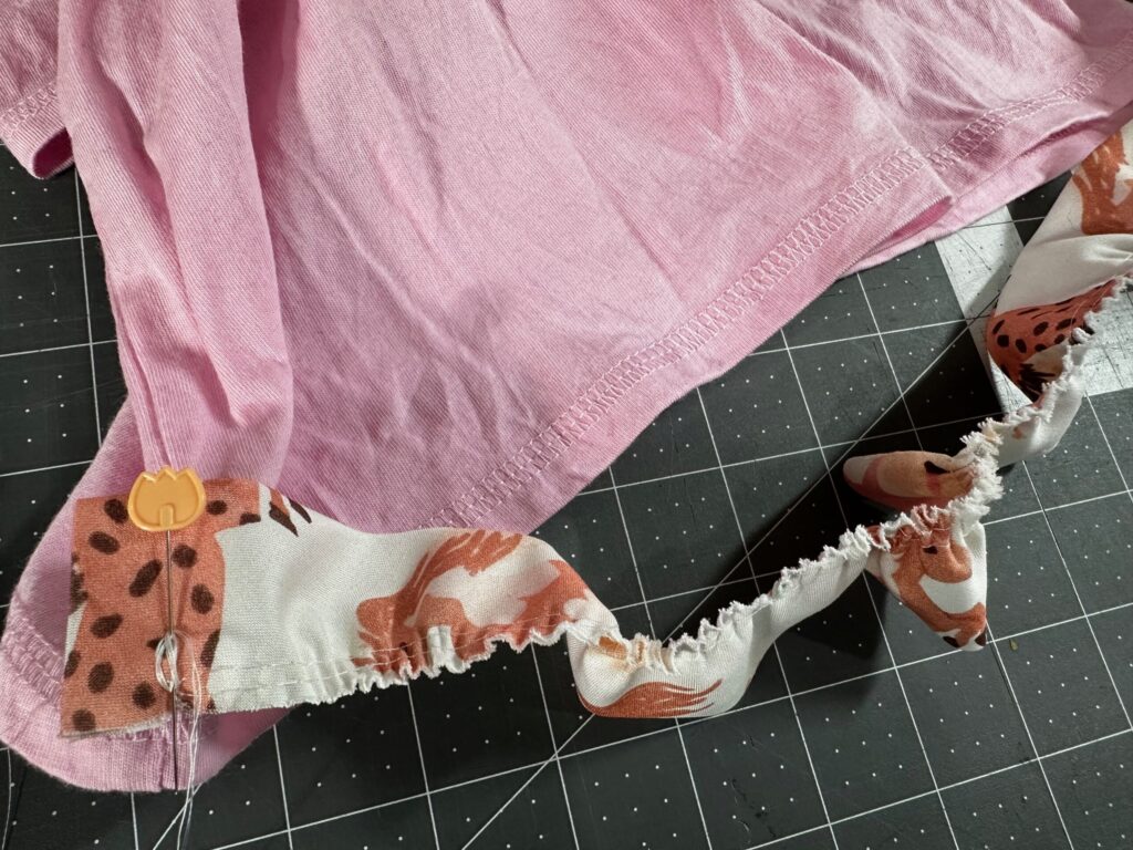 pinning ruffle to dress lower edge
