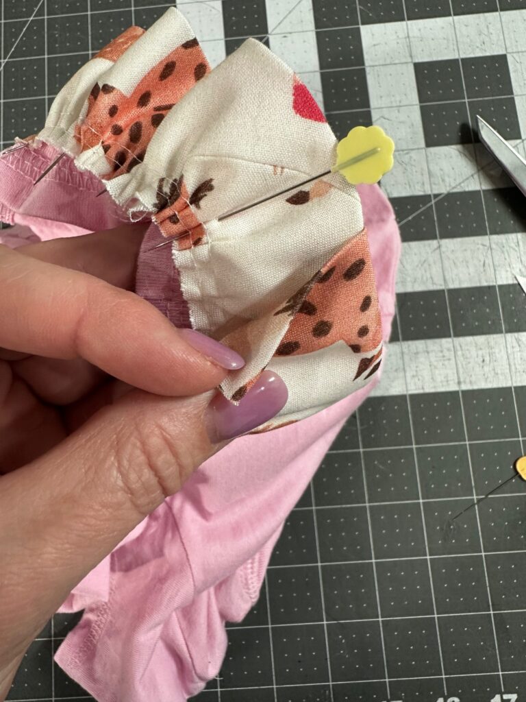 pinning ruffle ends together
