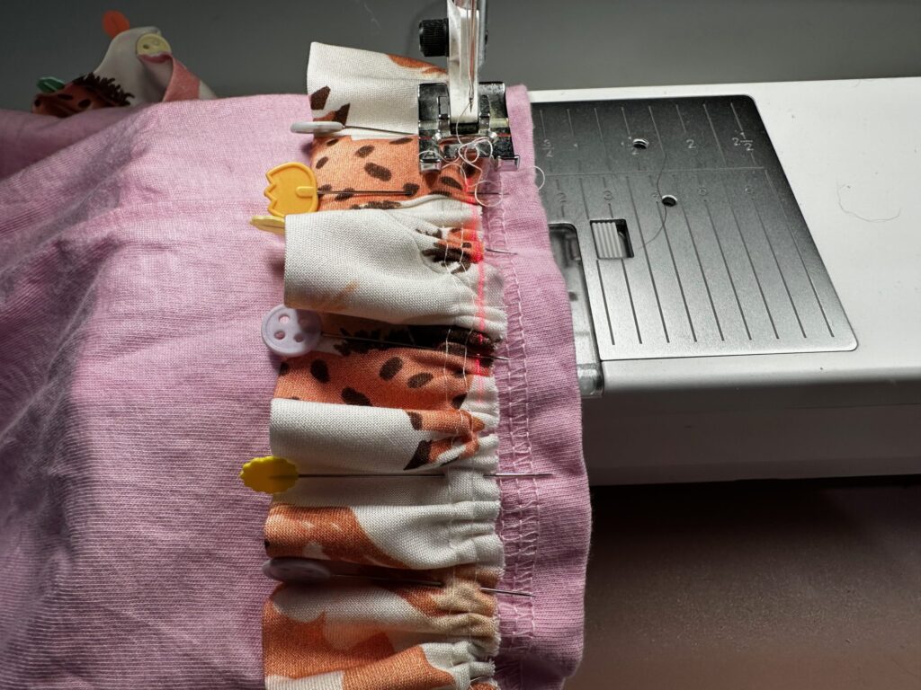 stitching ruffle to dress hem