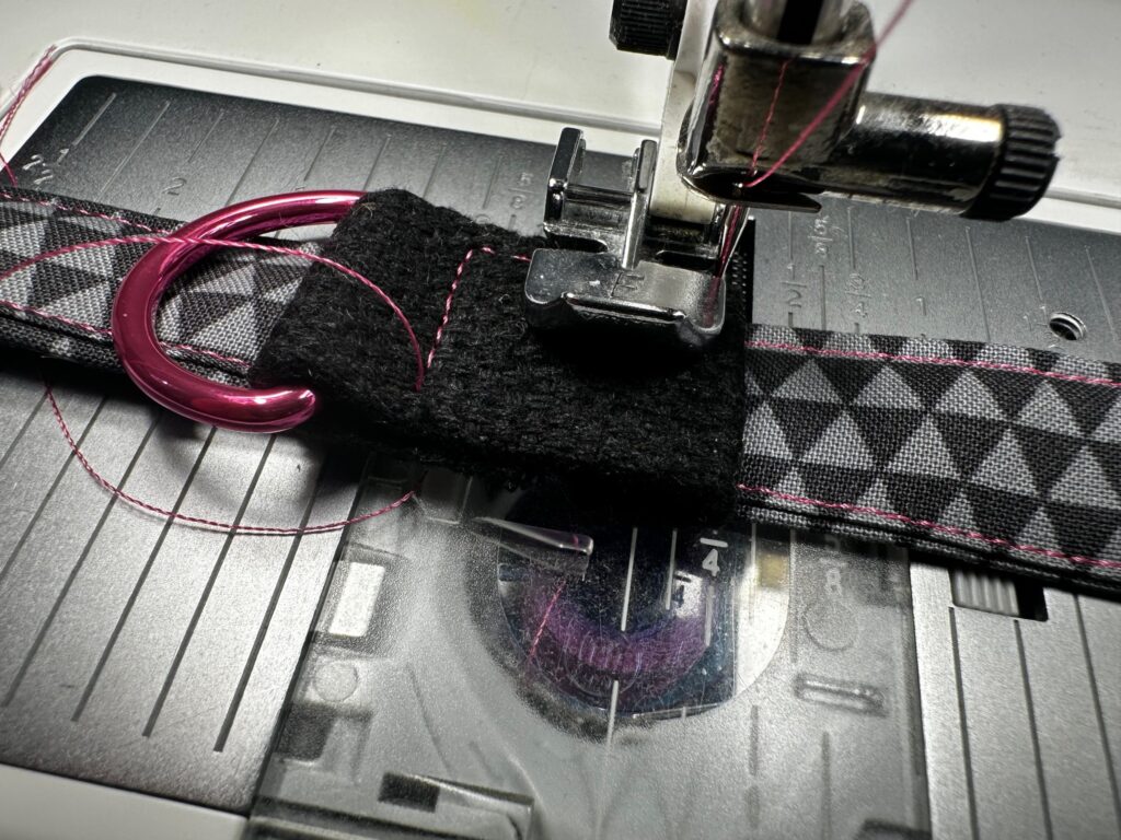 topstitching D-ring loop to lanyard