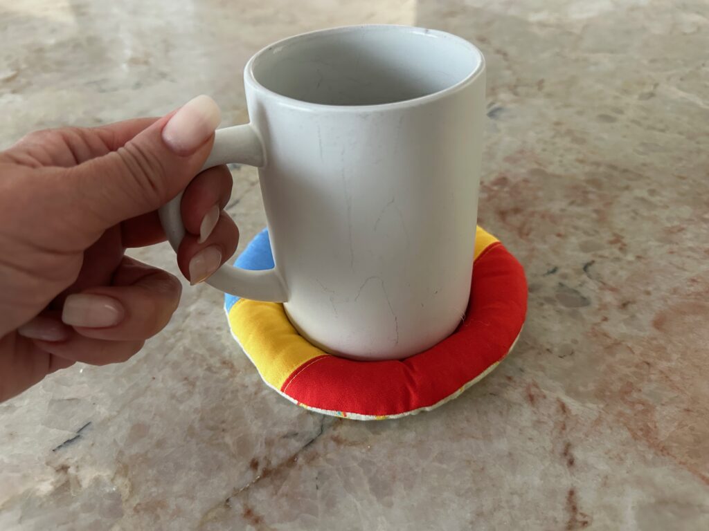 Mug being placed on pillow