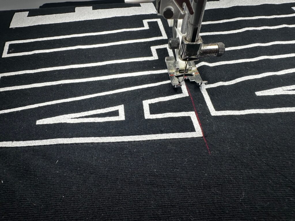 quilting the t-shirt for the tote bag