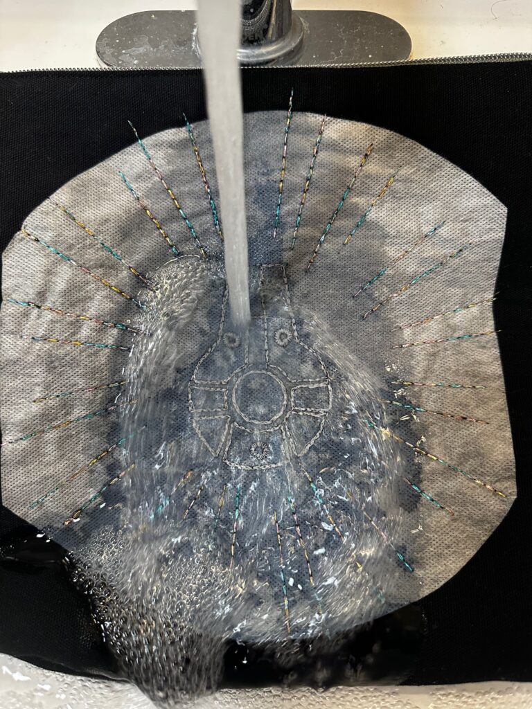 rinsing away stick n stitch