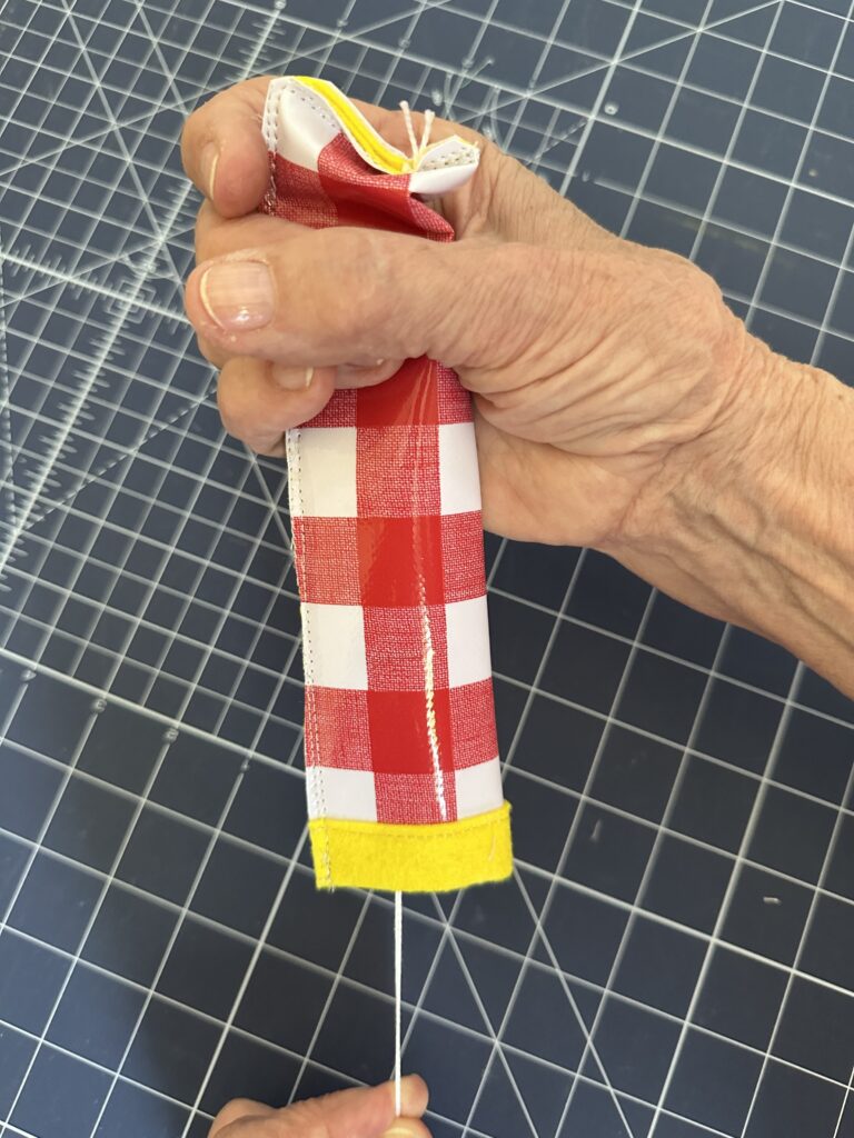 turning koozie right side out