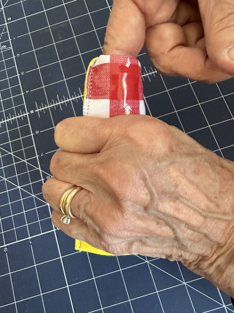 pushing koozie right side out