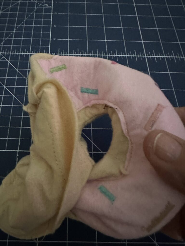 finished donut stitching, with opening for turning