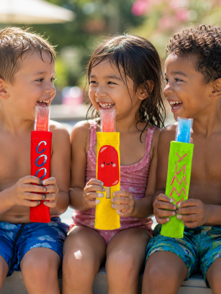 kids with popsicle koozies