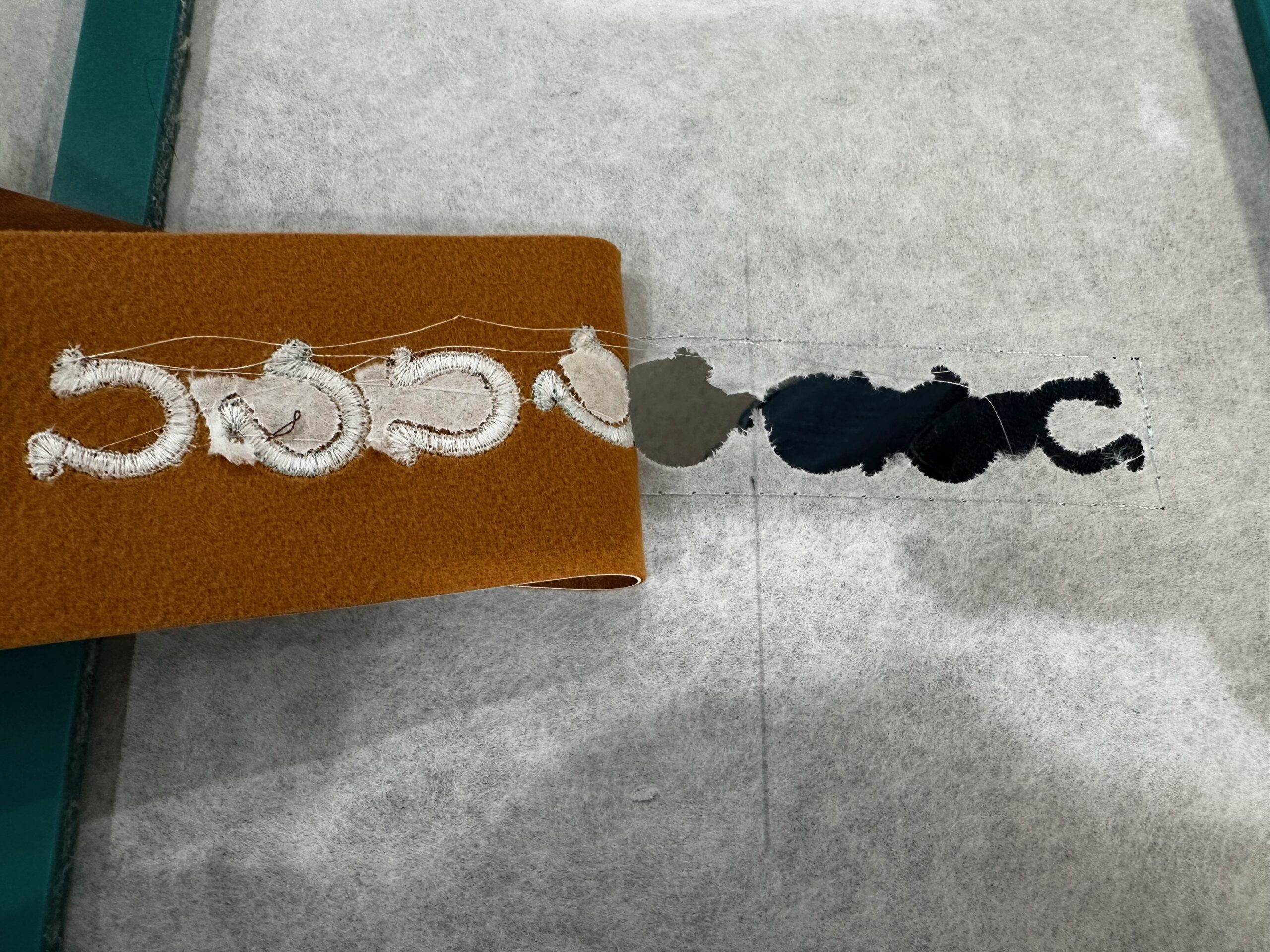 tearing away Tear-Easy Stabilizer for Sabrina Bag
