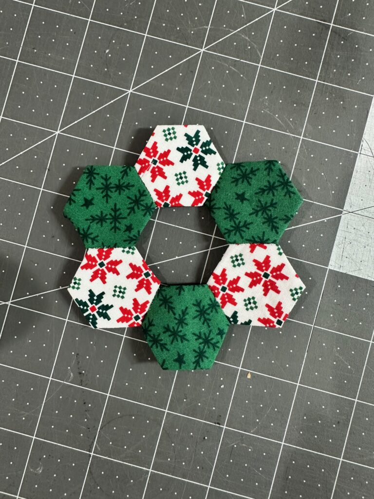 six hexi shapes for the ornament right side up on work surface