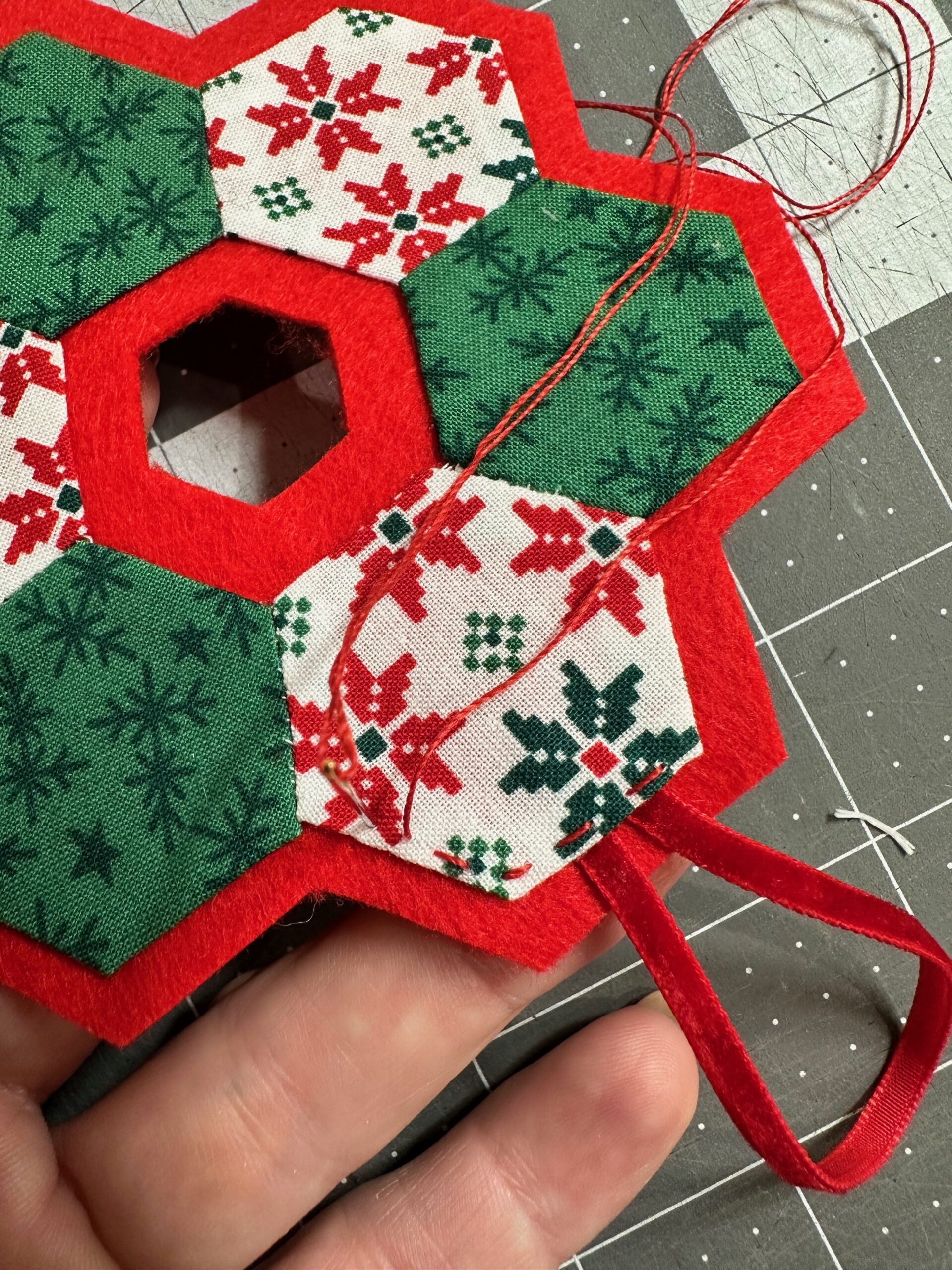 stitching ornament together