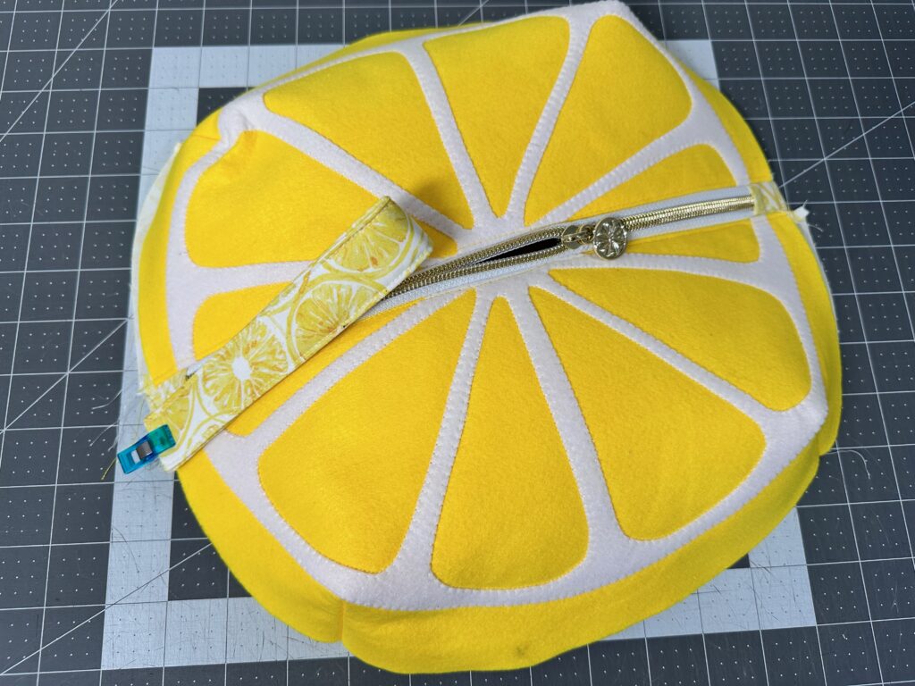 lemon slice pouch showing darts for shaping