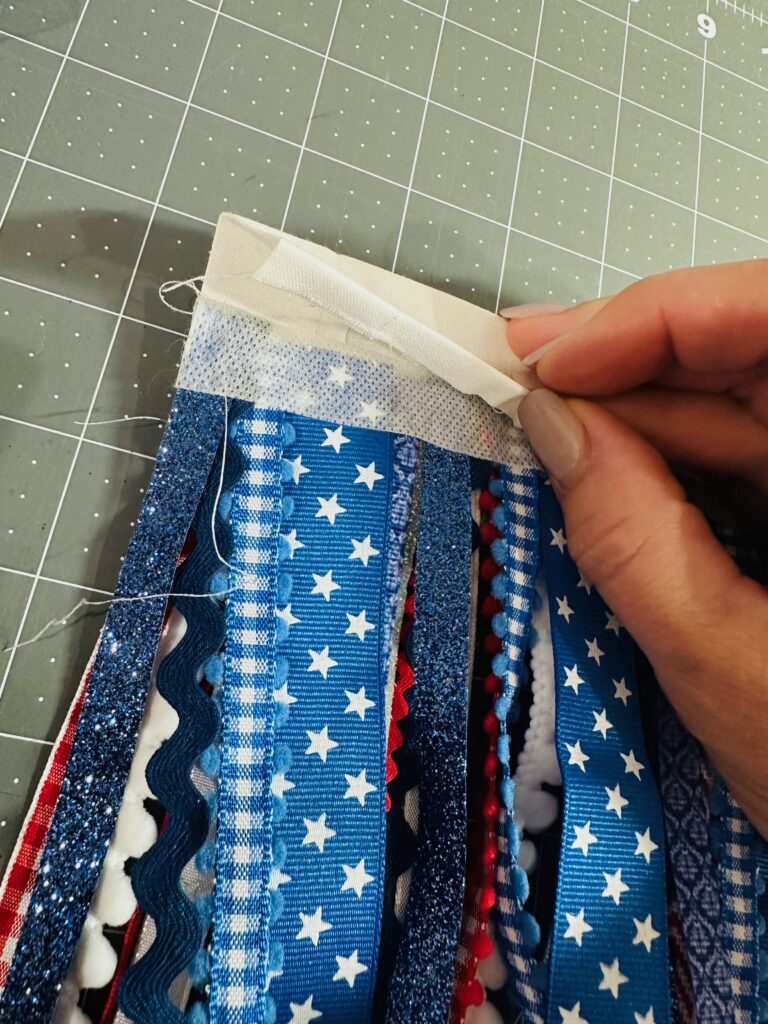 wrapping ribbon header with casing fabric