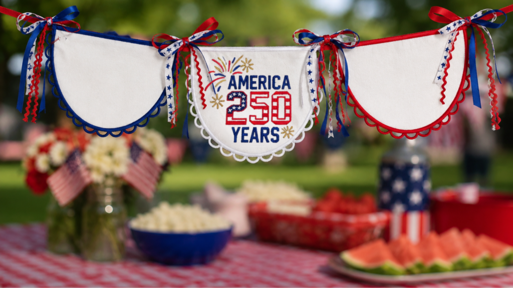 finished patriotic bunting at picnic
