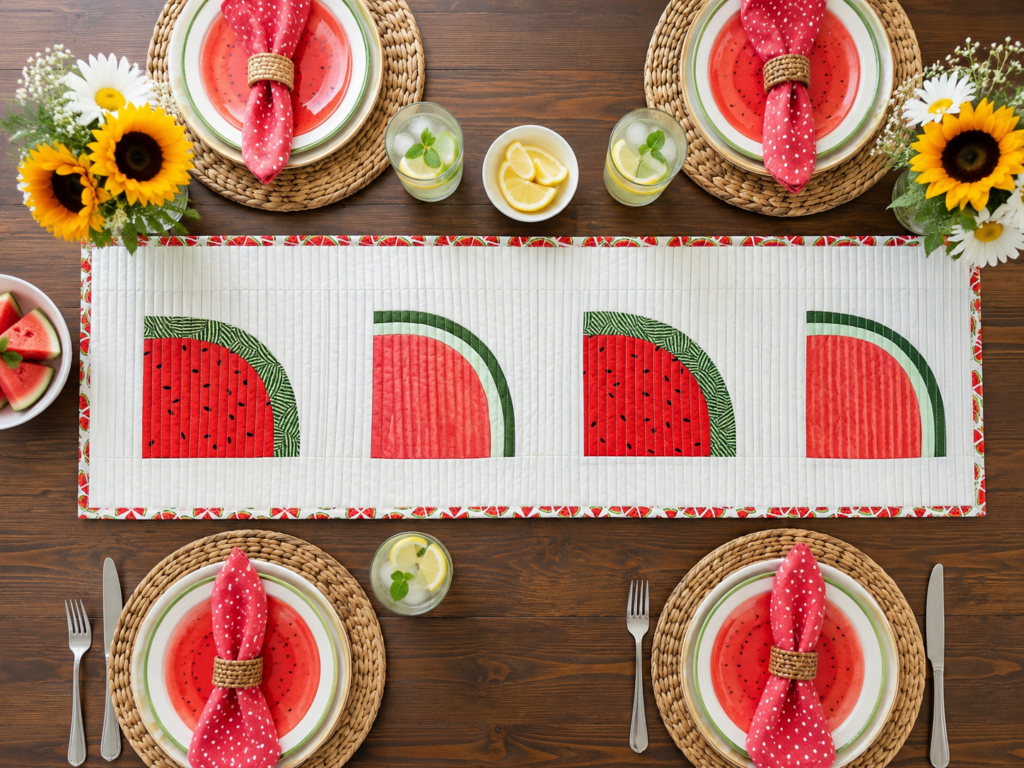 watermelon table runner on summery table
