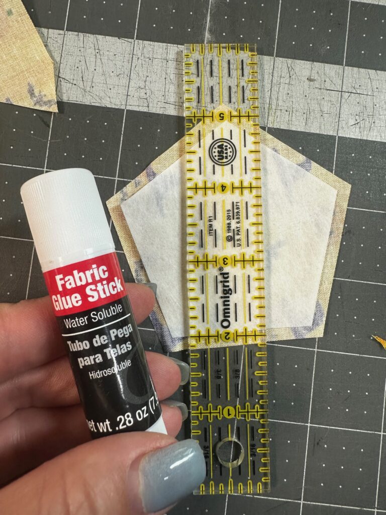 using fabric glue stick to secure stabilizer to fabric for EPP