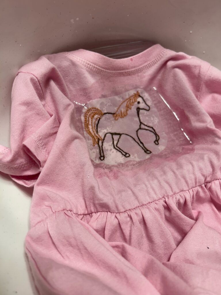 rinsing away Stick n Stitch with Cactus Rose Rodeo design